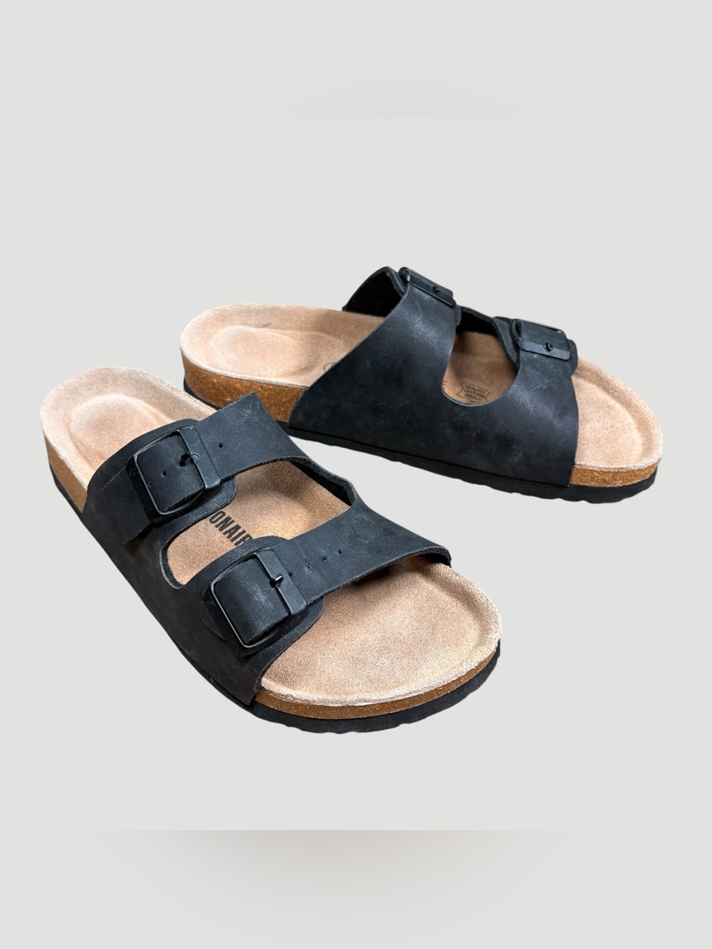 CUSHIONAIRE Black Double Buckle Footbed Slide Sandals Women’s 7.5M